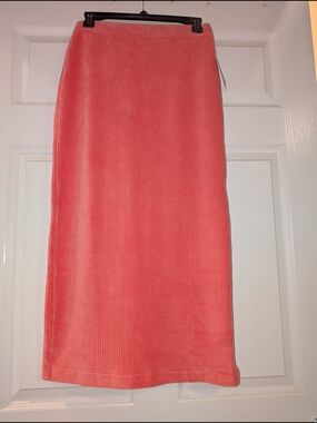 Coral Pink Corduroy Midi Skirt
